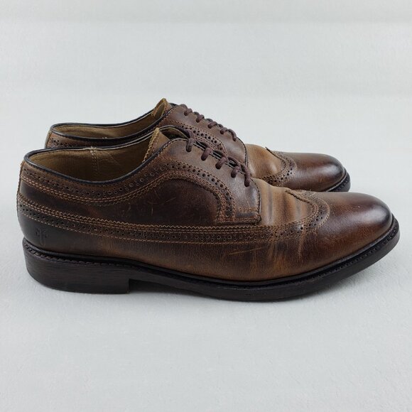 Frye James Wingtip Oxford Shoe Mens 10 D Brown Leather Lace Up Dress Brogue - Picture 2 of 14